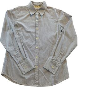 Vintage Eddie Bauer Striped Button Down Shirt XS Blue White 100% Cotton Preppy